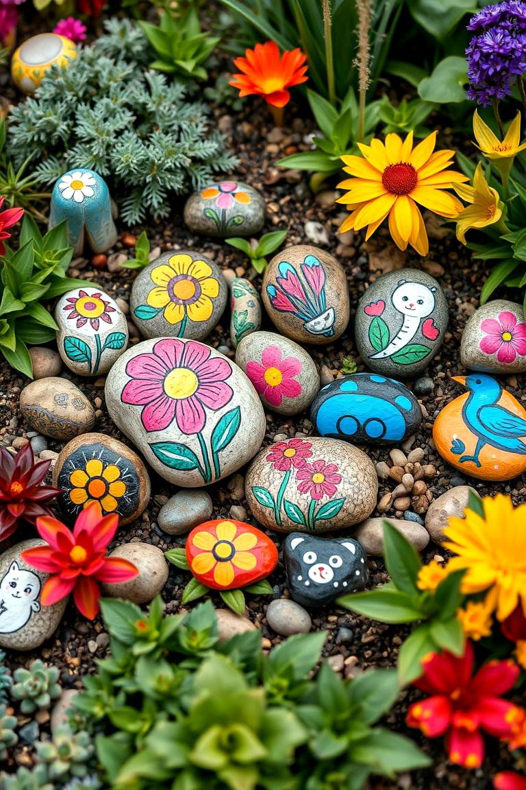 Painted Garden Rocks - 25 Garden Art Ideas