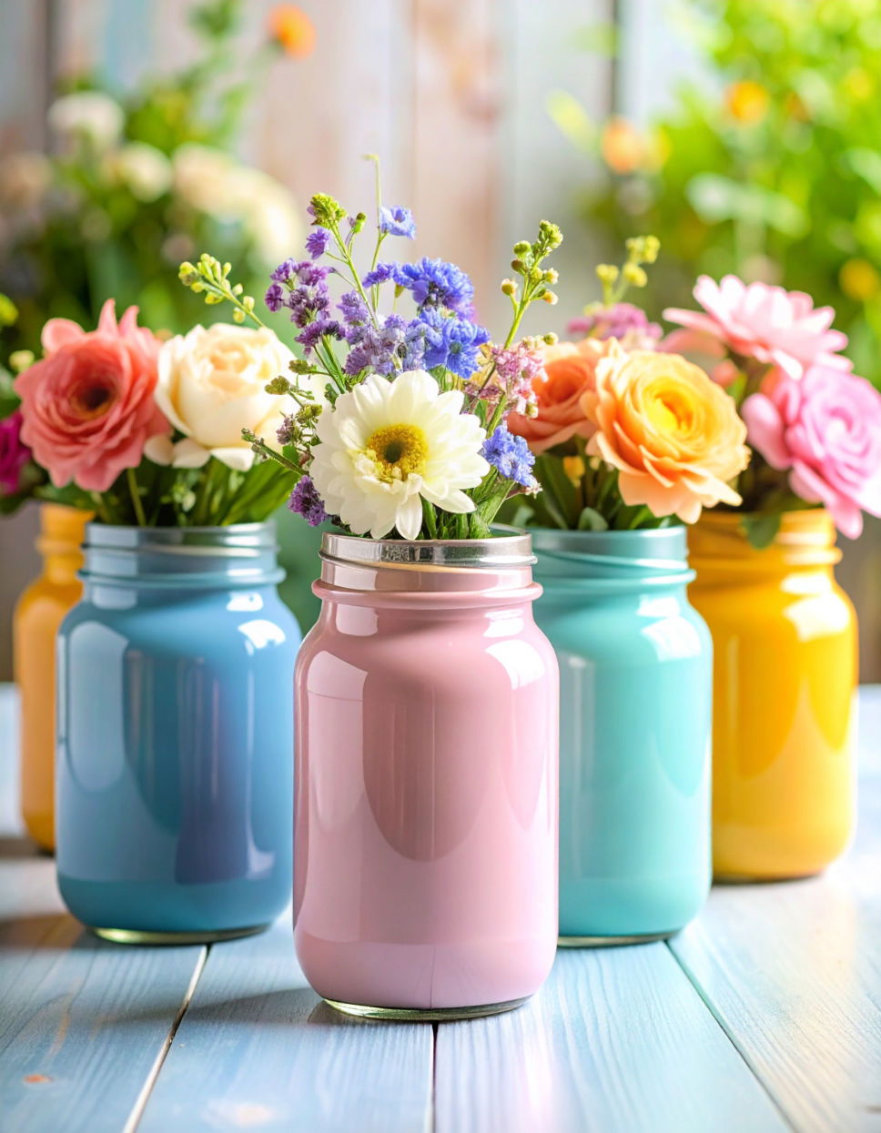 Painted Mason Jar Vases
