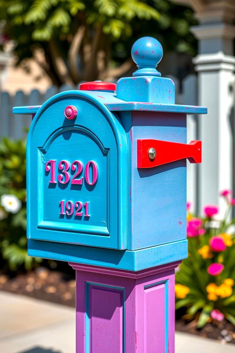 Painting Your Post a Bold Contrasting Color - 25 Mailbox Post Ideas