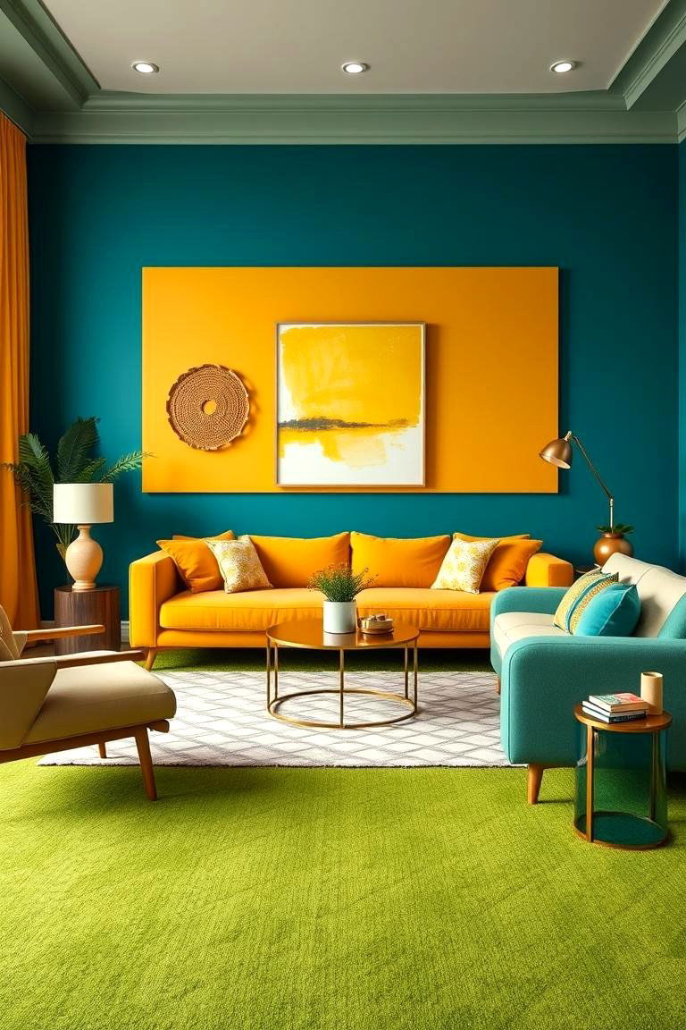 Pair Green with Bold Accents for a Modern Twist - 25 Green Carpet Living Room Ideas