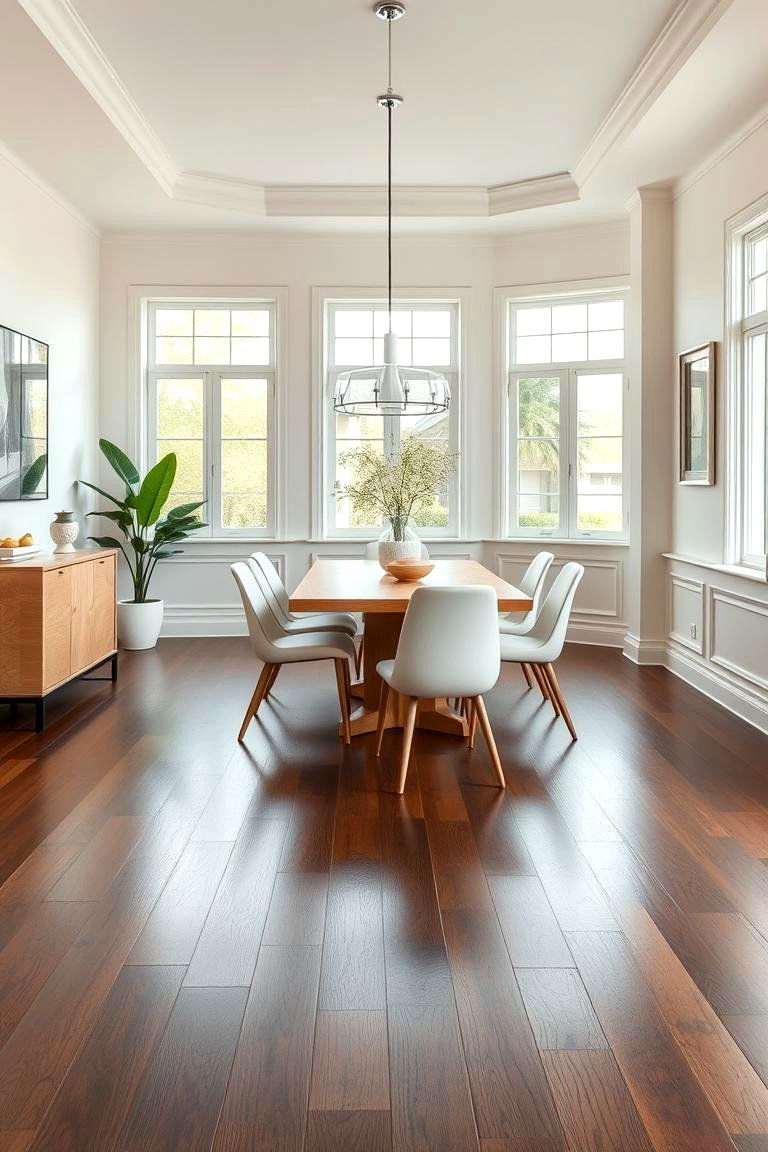 Pair with Light Colored Furniture - 25 dark wood floor dining room ideas