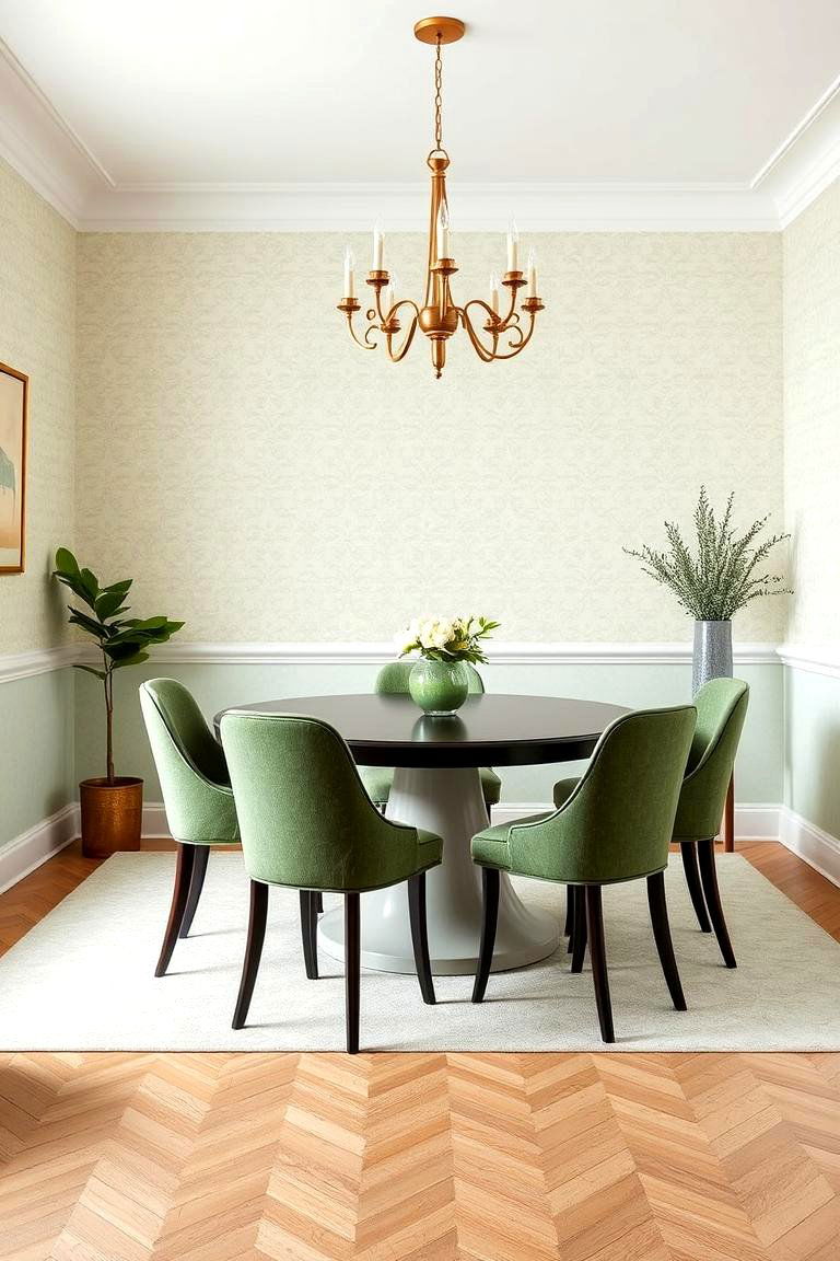 Pale Green Wallpaper for a Subtle Patterned Look - 25 Green Dining Room Ideas