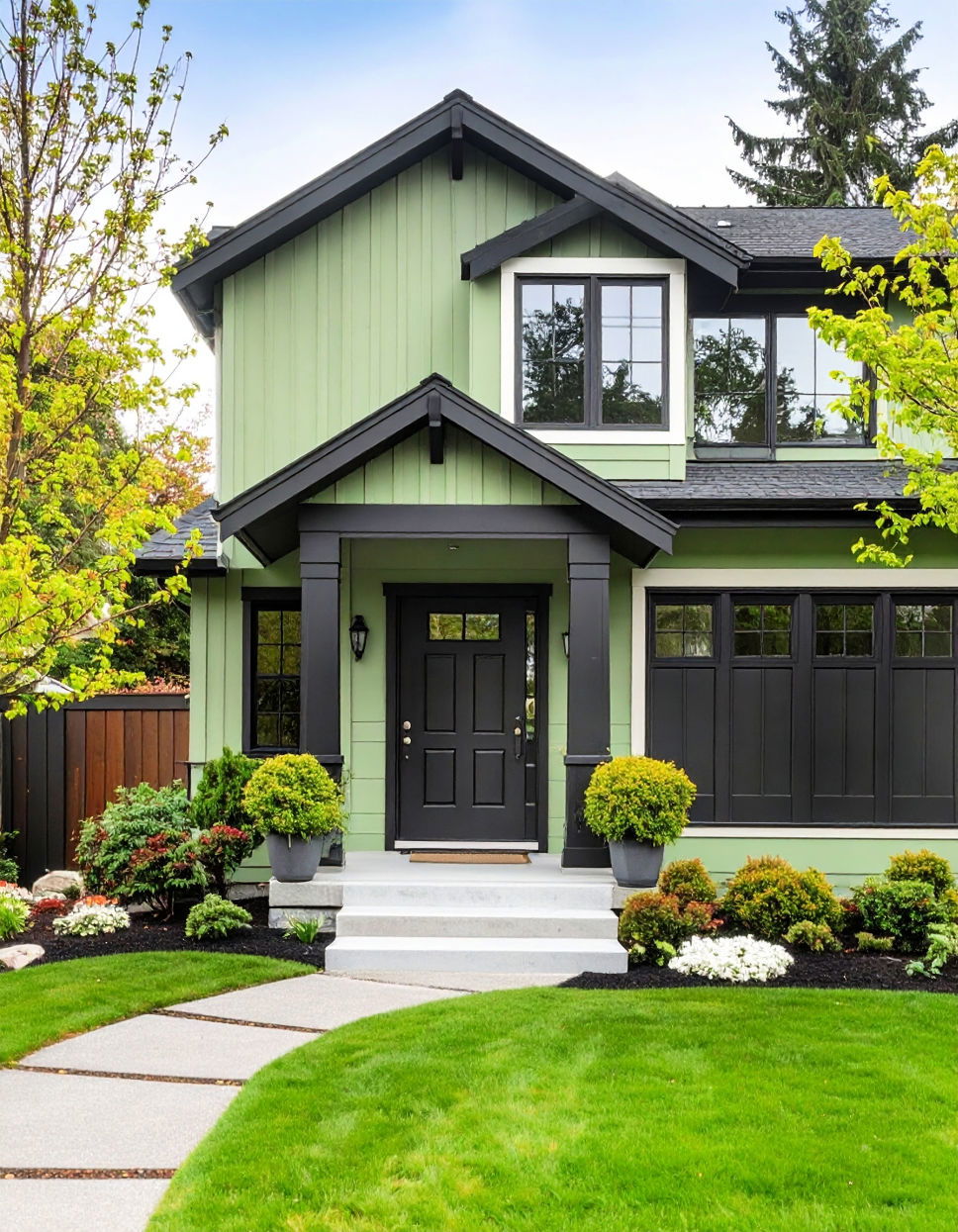 Pale Green with Black Door and Window Frames