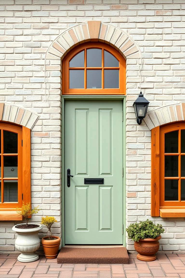 Pale Green with Wood Accents for a Rustic Charm - 25 Green Brick Exterior Home Ideas