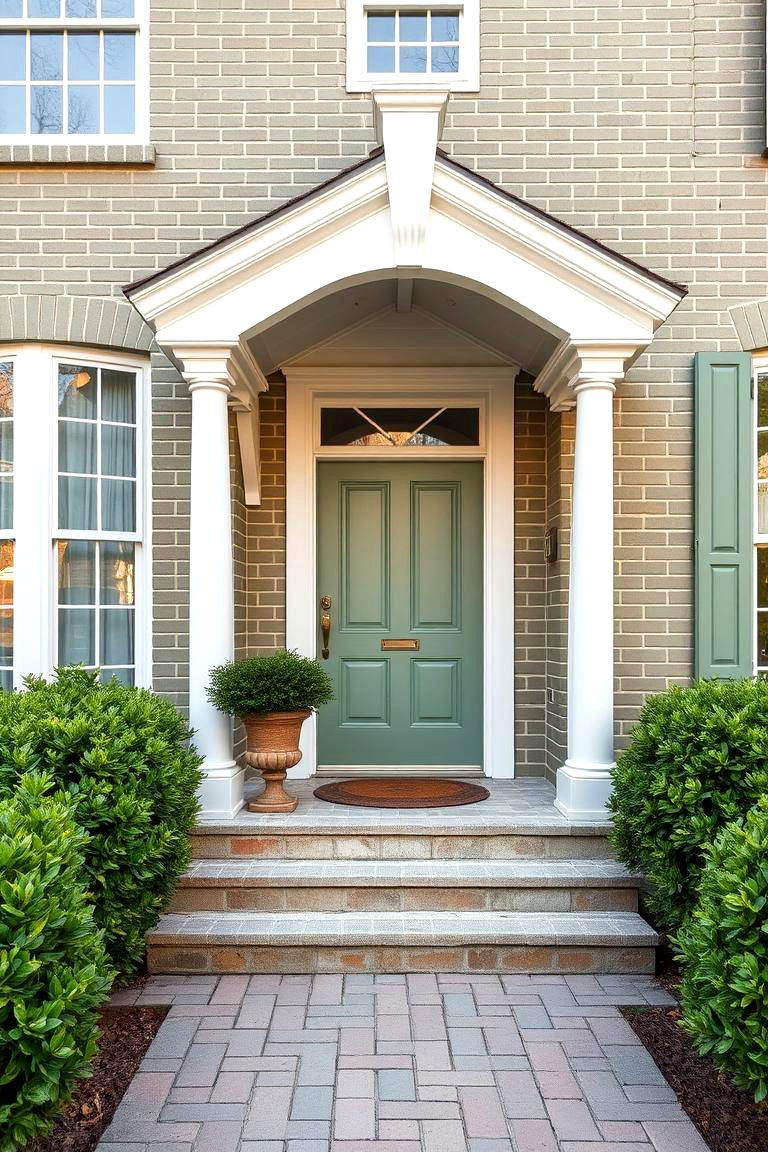 Pale Olive Green with White Trimmings for a Classic Look - 25 Green Brick Exterior Home Ideas