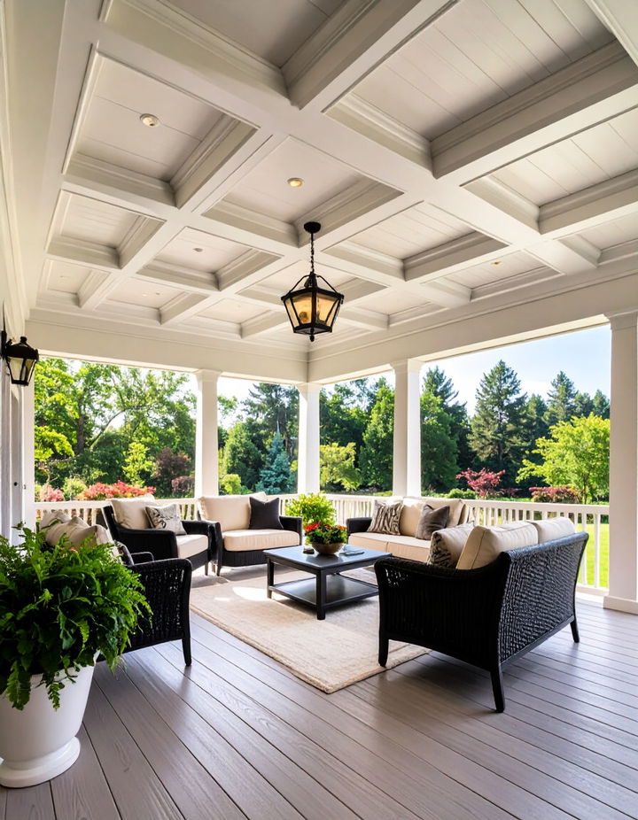 Paneling with Custom Molding for Elegant Detailing Vinyl Porch Ceiling Ideas