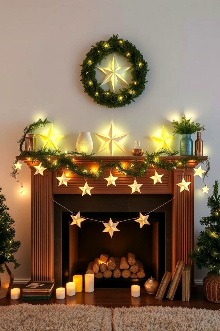 Paper Star Garland for Whimsical Light - 25 Mantel Garland Ideas