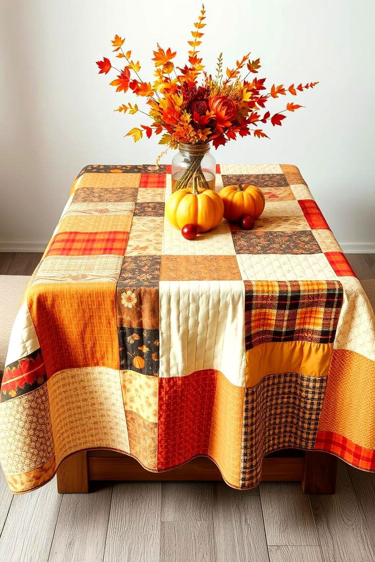 Patchwork Tablecloth - 25 Fall Table Decor Ideas