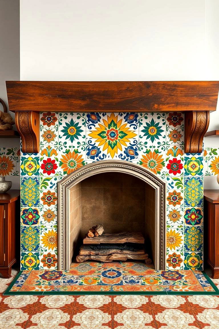 Patterned Cement Tiles for a Custom Design - 25 Fireplace Tile Ideas