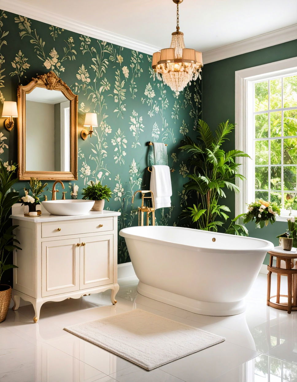 Patterned Wallpaper for Visual Interest Traditional Bathroom Ideas