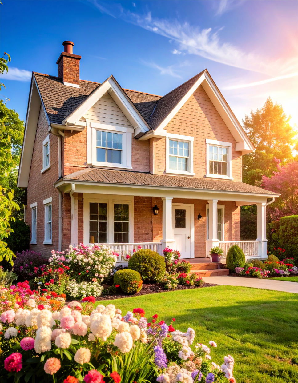 Peach Brick with White Trim
