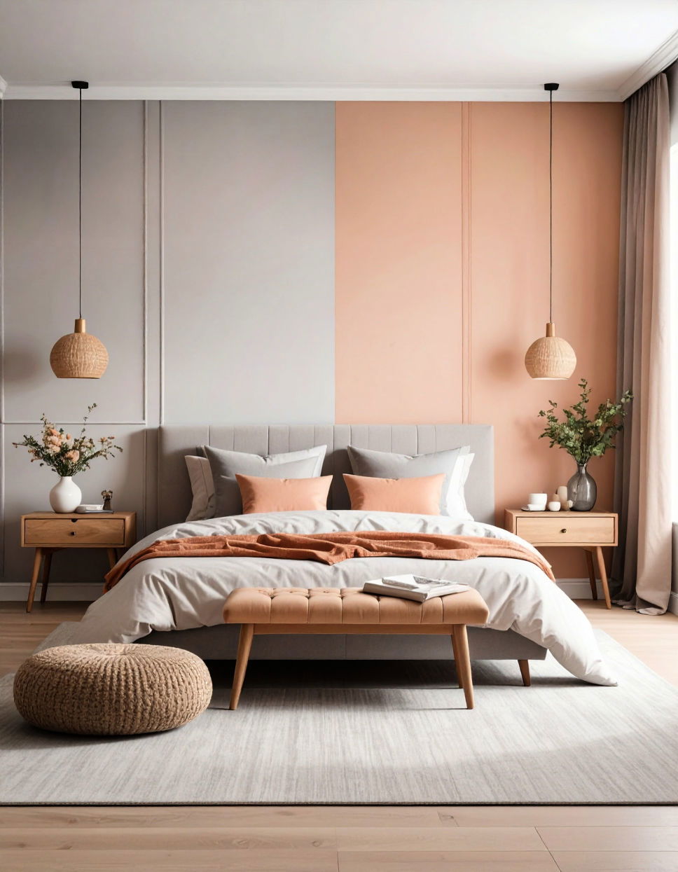 Peach and Gray for a Soft Elegant Contrast Two Tone Wall Paint Ideas