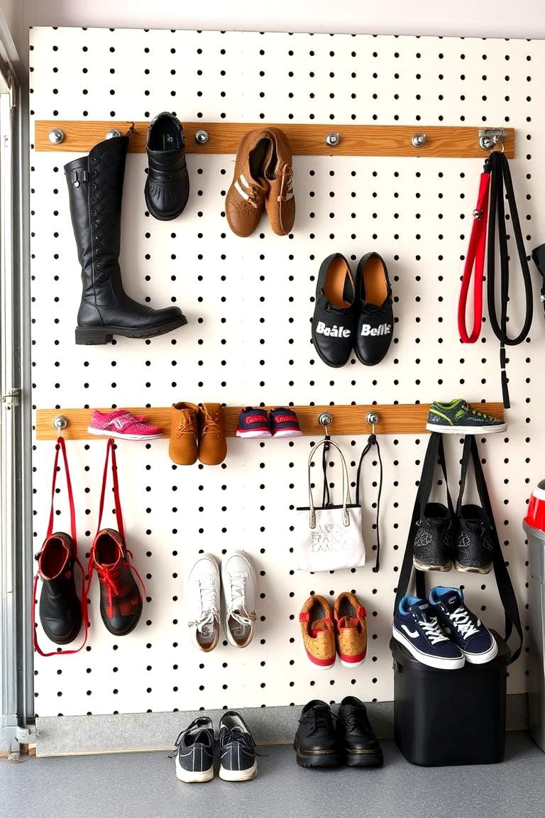 Pegboard Shoe Hooks - 25 Garage Shoe Storage Ideas