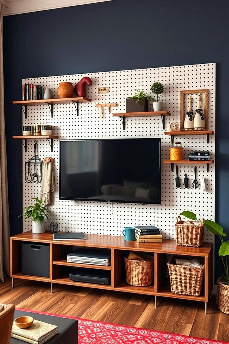 Pegboard for Flexible and Functional Display - 25 Tv Accent Wall Ideas