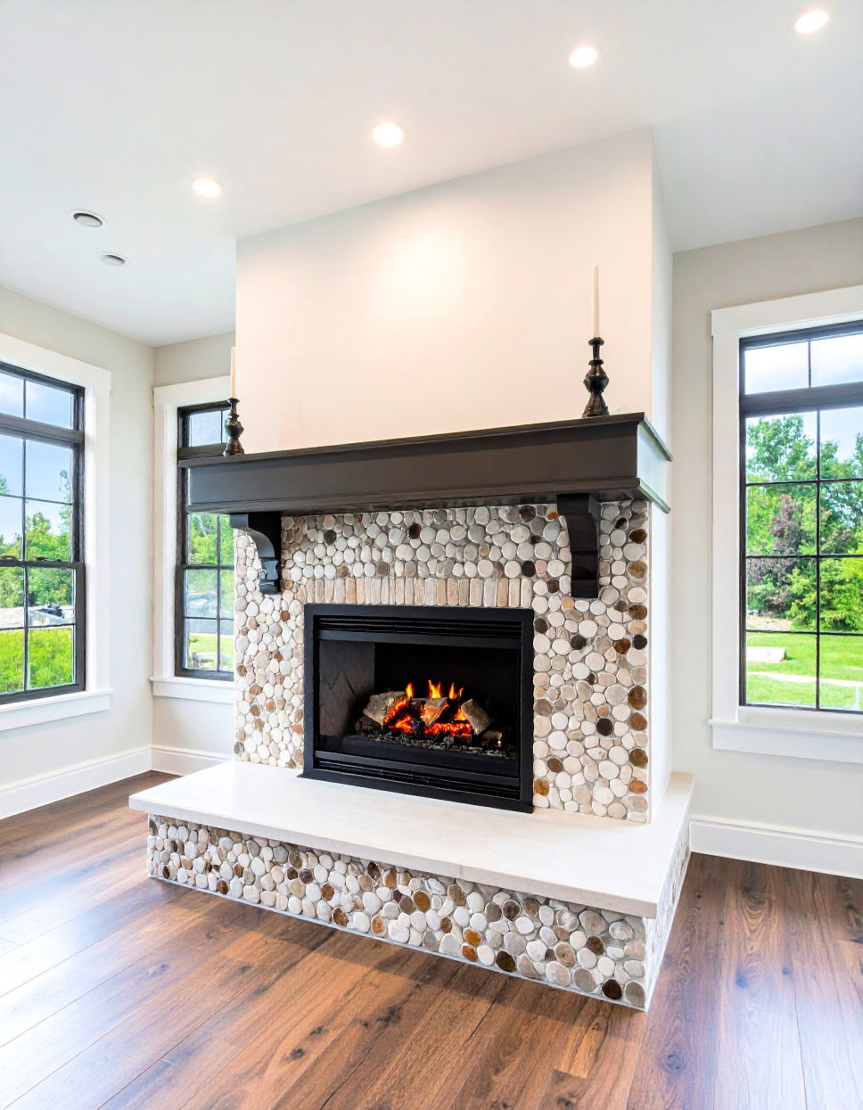 Penny Round Tiles Fireplace