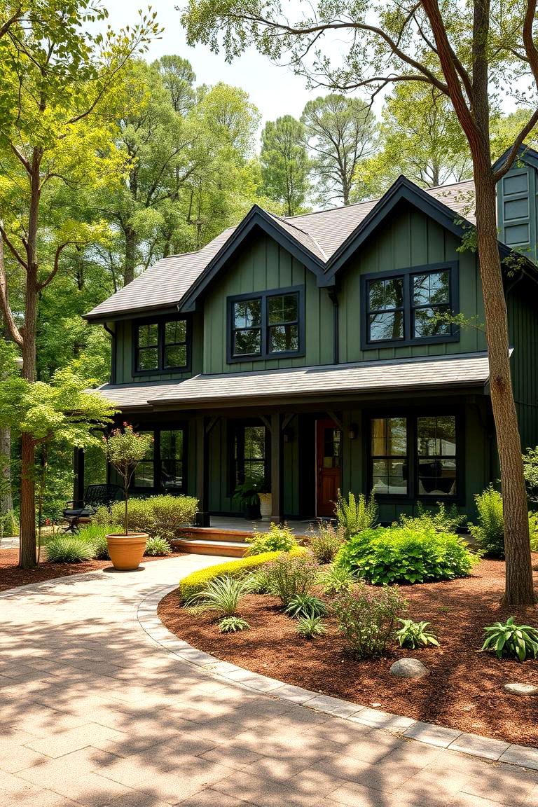 Perfect for Natural Landscapes - 25 Dark Olive Green House With Black Trim