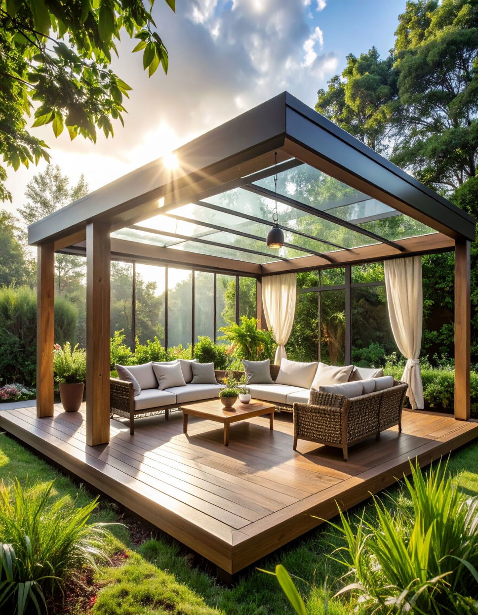 Pergola Awning with Glass Roof for Luxurious Design