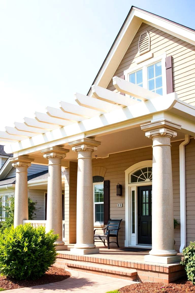 Pergola with Accent Pillars for a Grand Look - 25 Front Porch Pergola Ideas