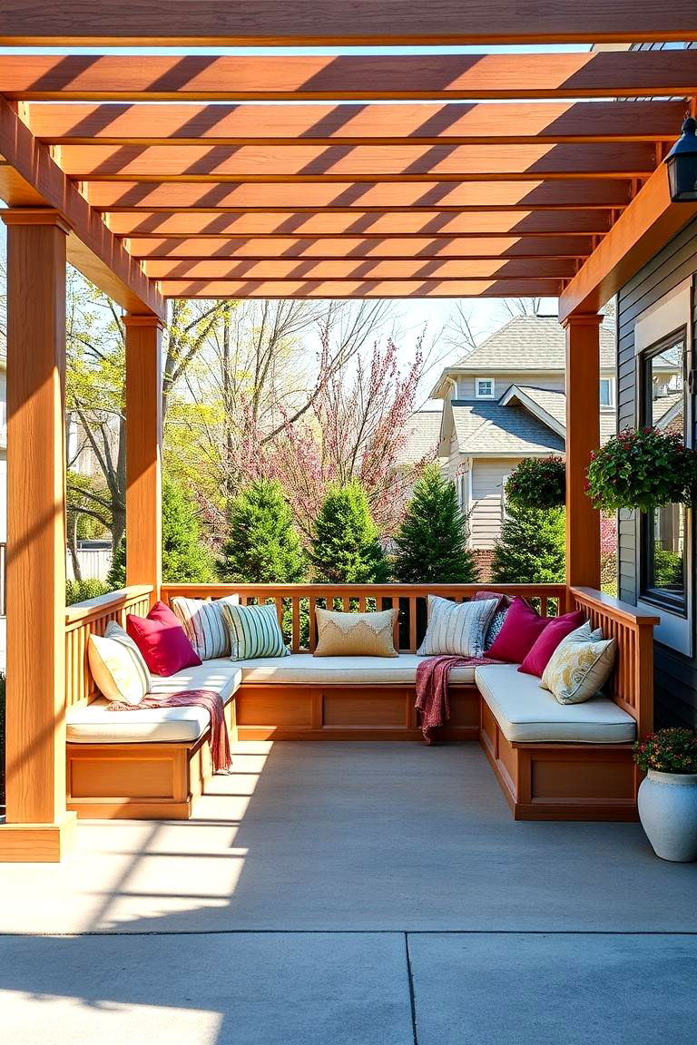 Pergola with Built In Seating for Extra Comfort - 25 Front Porch Pergola Ideas