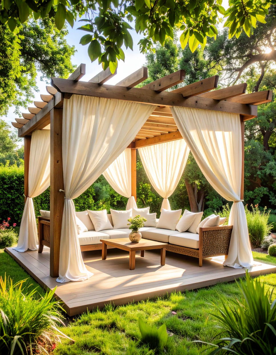 Pergola with Drapes for an Elegant Touch