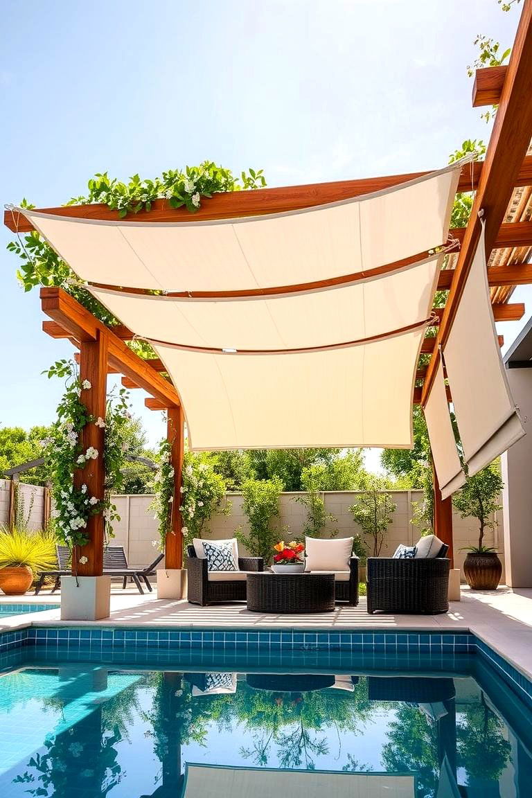 Pergolas for Shaded Relaxation - 25 Pool Landscaping Ideas