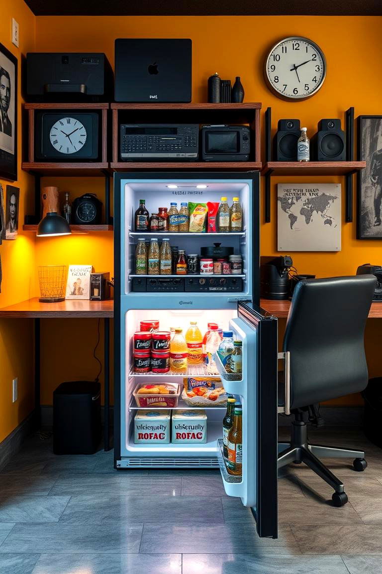 Personal Mini Fridge for Refreshments - 25 Man Cave Office Ideas