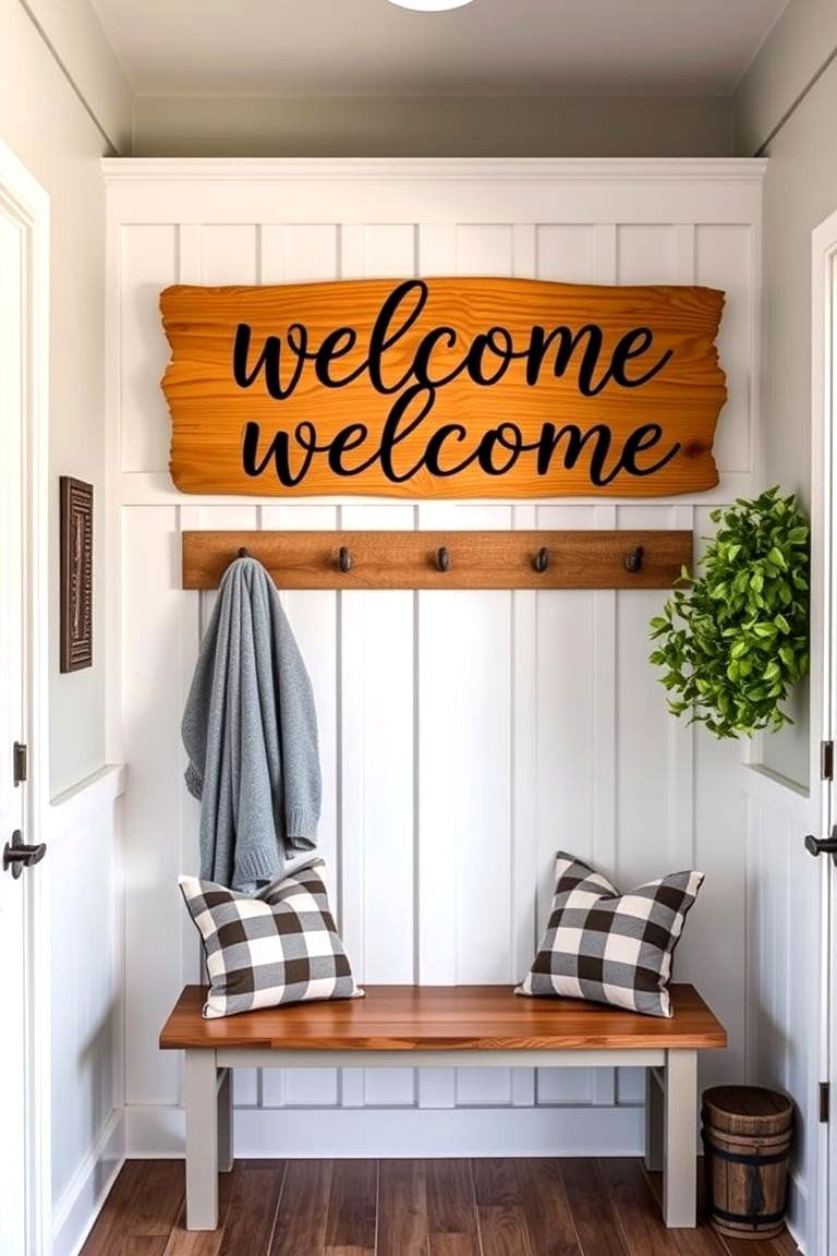 Personalized Welcome Sign - 25 Farmhouse Mudroom Ideas