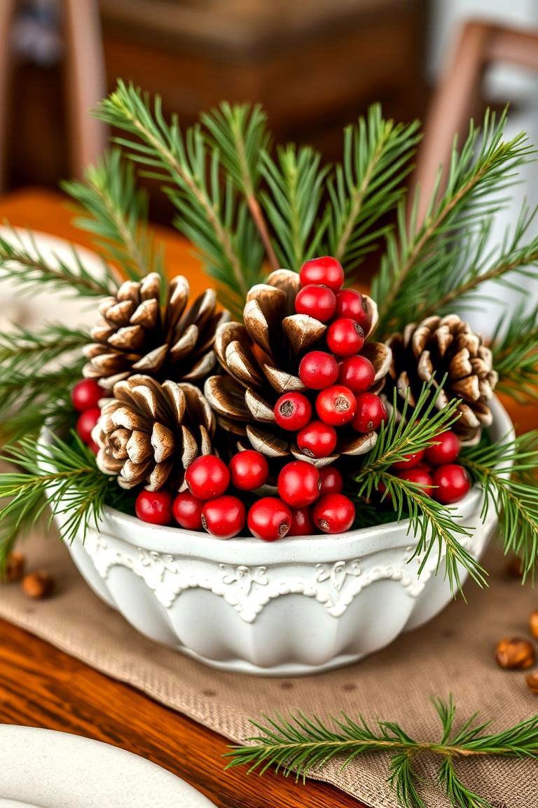 Pinecone and Berry Arrangement - 25 Thanksgiving Centerpiece Ideas