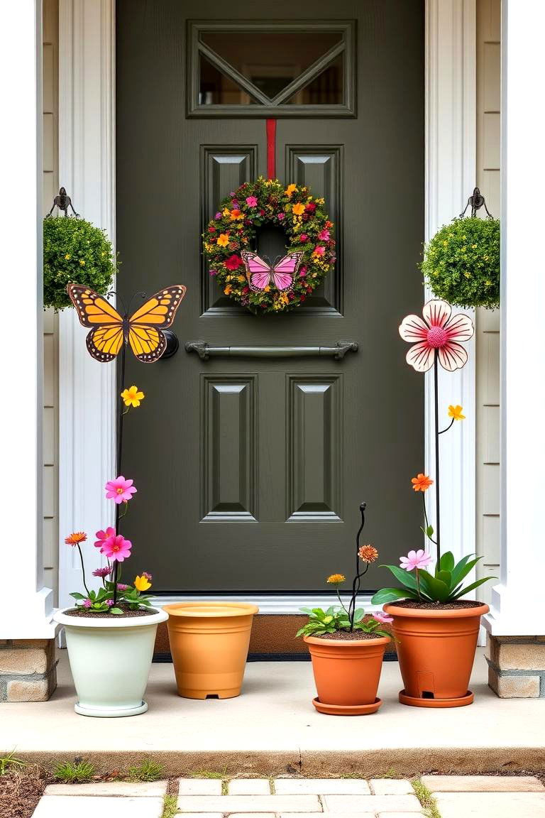 Place Decorative Garden Stakes - 25 Spring Front Door Decor Ideas