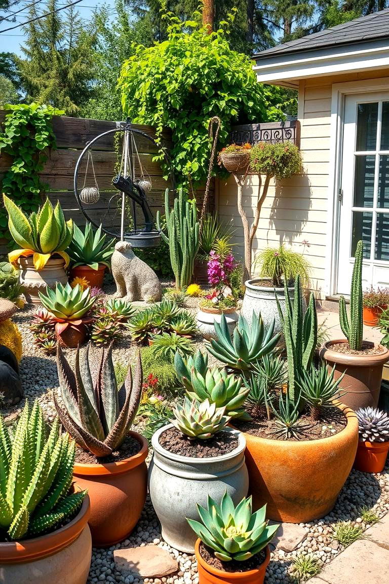 Plant Succulent Gardens in Containers - 25 Low Maintenance Backyard Landscaping Ideas
