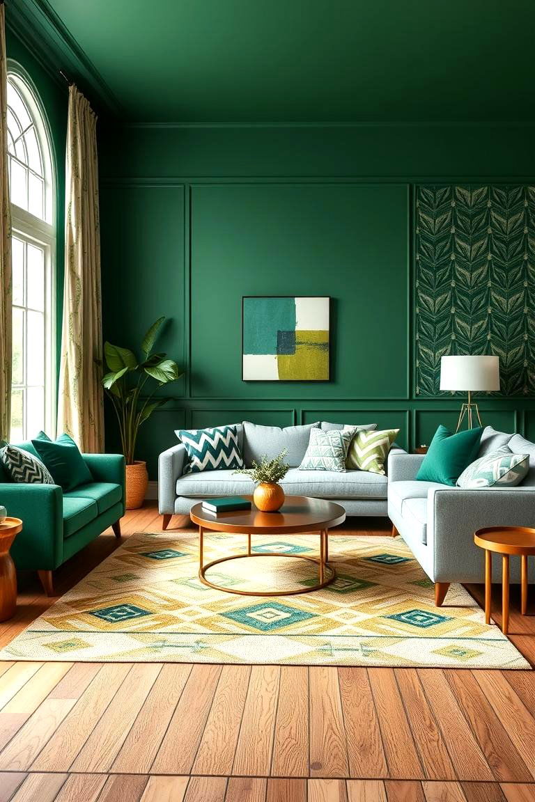 Play with Geometric Patterns - 25 Forest Green Living Room Ideas