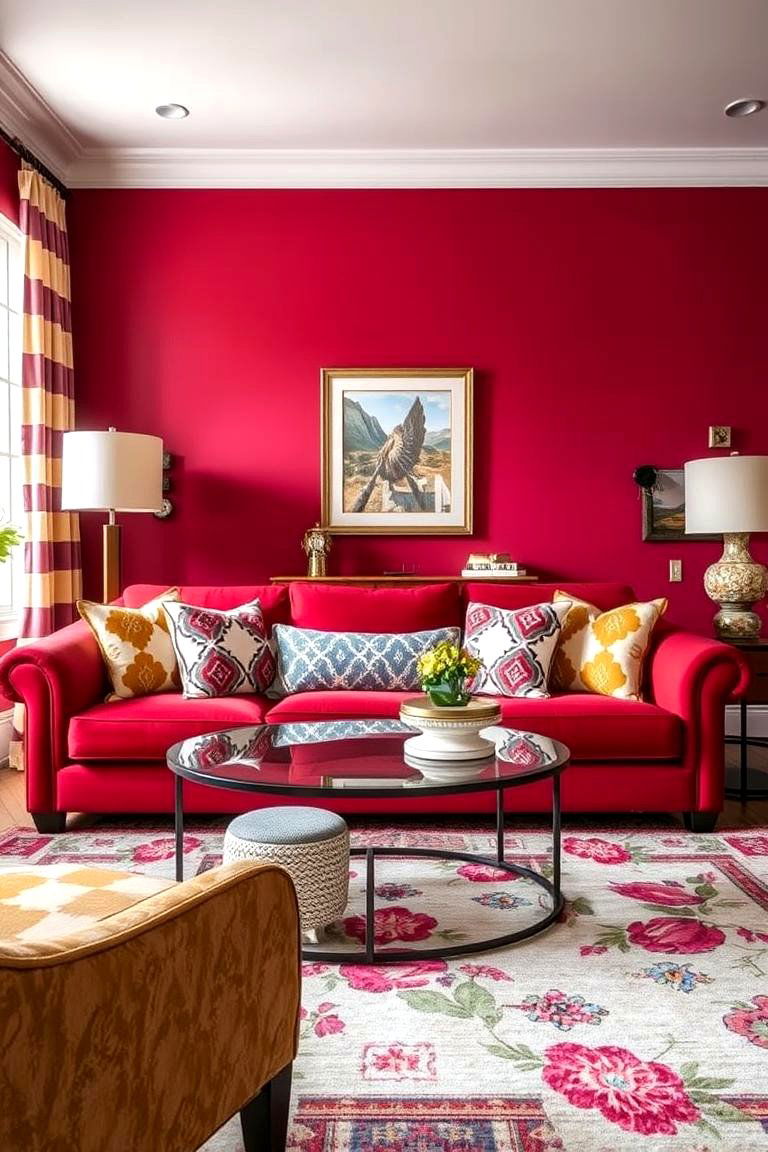 Play with Patterns and Textures - 25 Burgundy Sofa Living Room Ideas