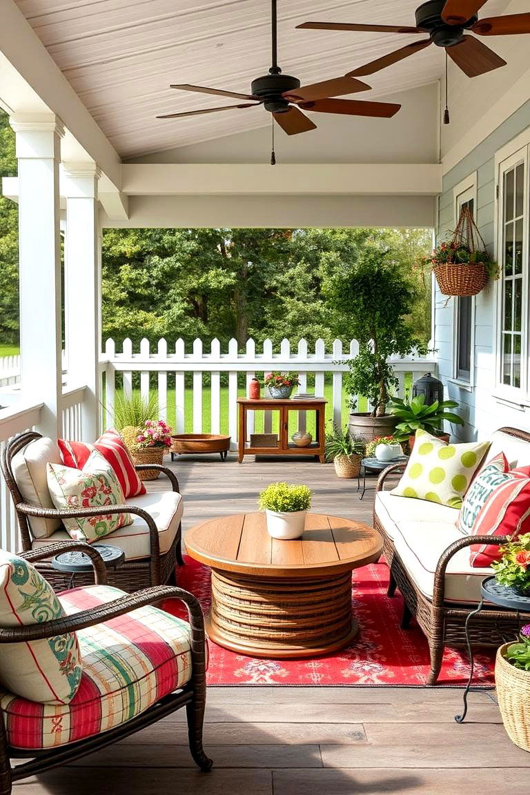 Playful Outdoor Cushions - 25 Farmhouse Patio Ideas