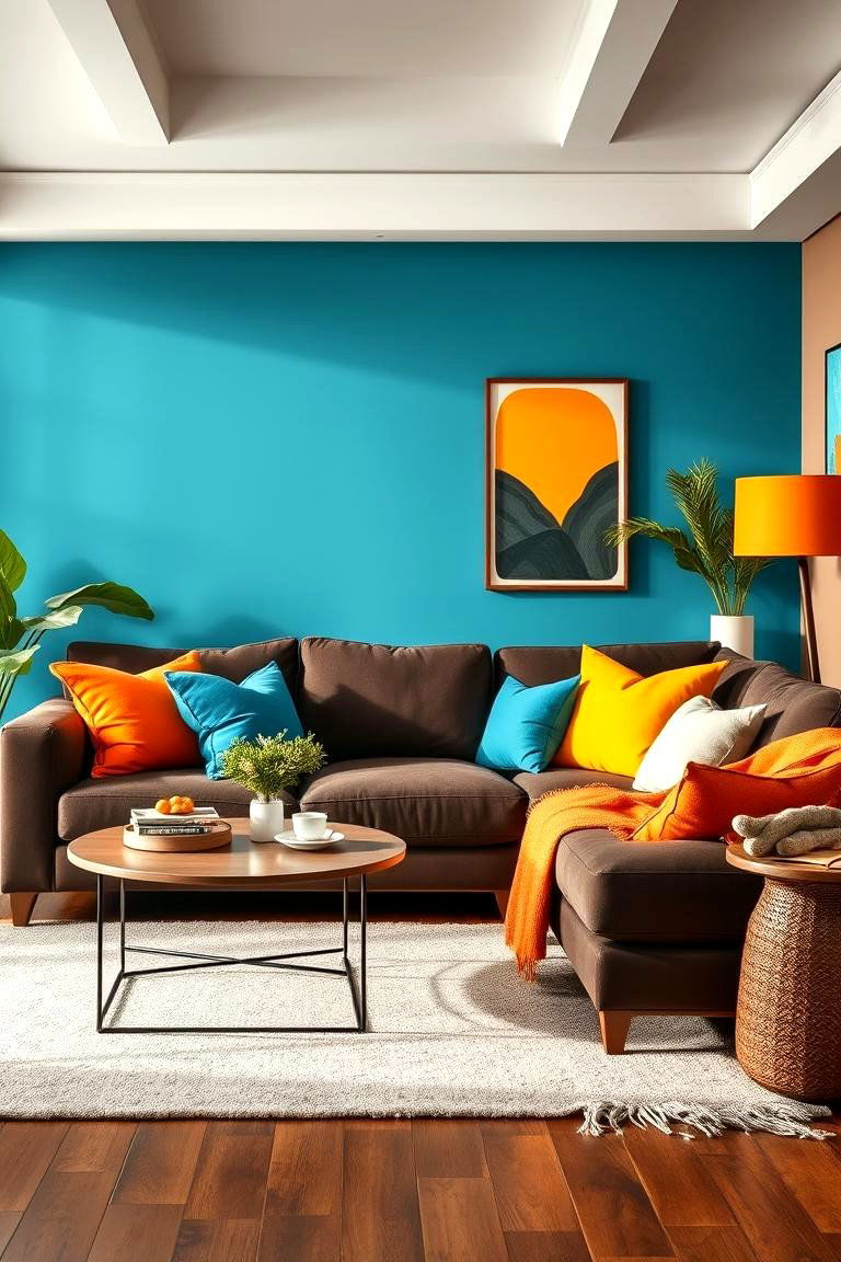 Playful Pops of Color with Pillows and Throws - 25 Dark Brown Couch Living Room Ideas