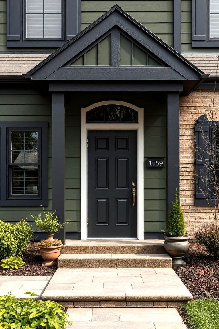 Playing with Texture and Finish - 25 Dark Olive Green House With Black Trim