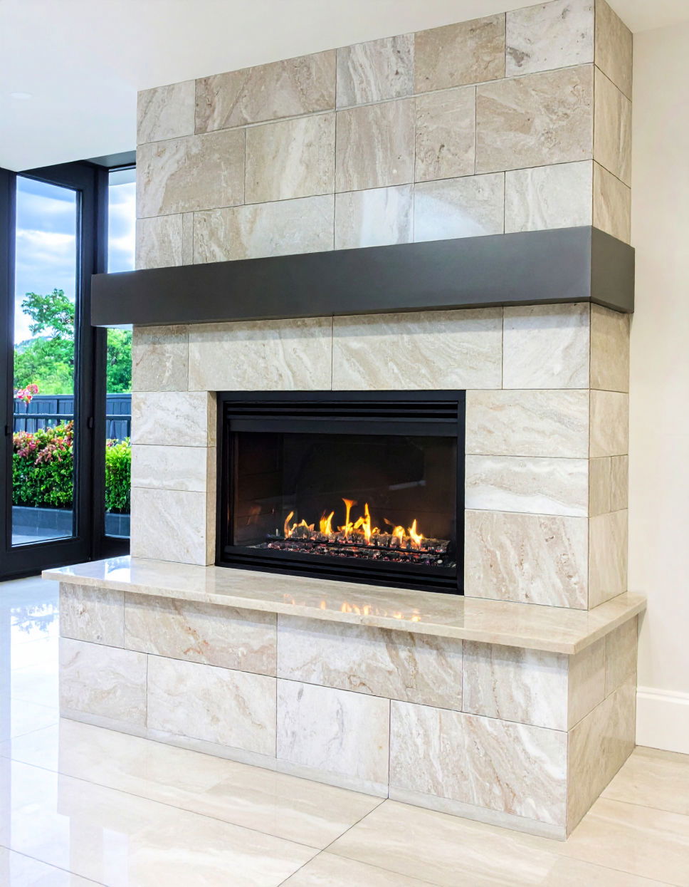 Polished Granite Tiles Fireplace