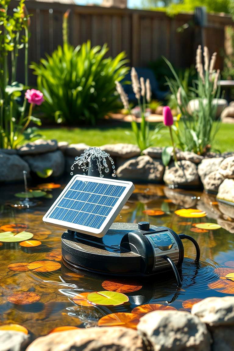 Pond with Solar Water Pump - 25 Fish Pond Ideas