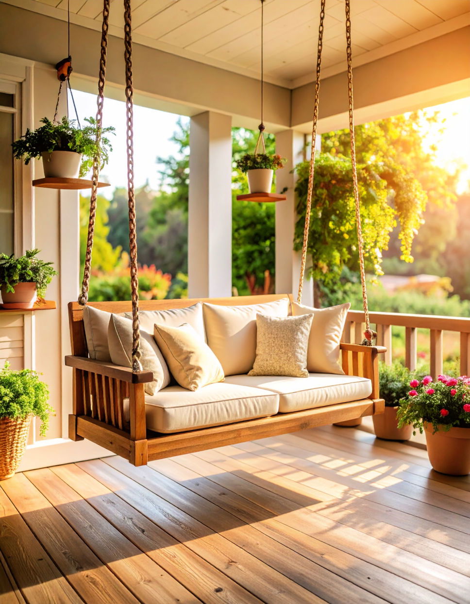Porch Swing with Swinging Shelves