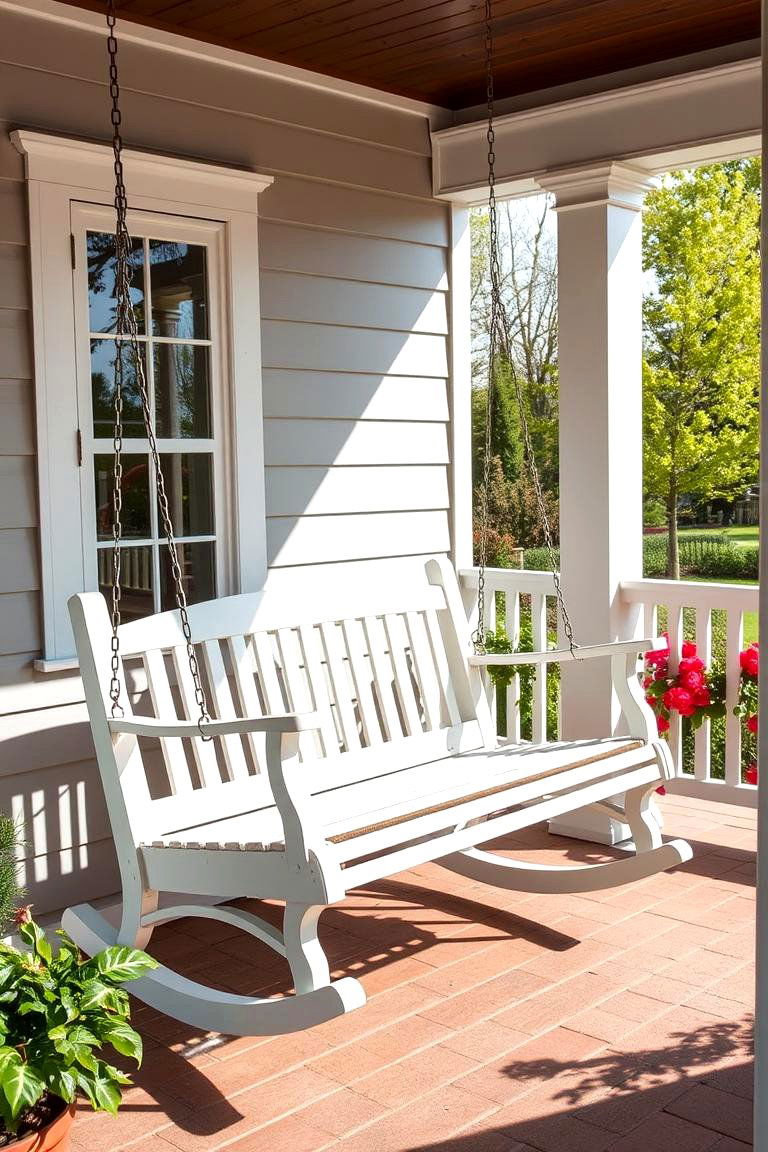 Porch Swing with a Rocking Feature - 25 Front Porch Swing Ideas
