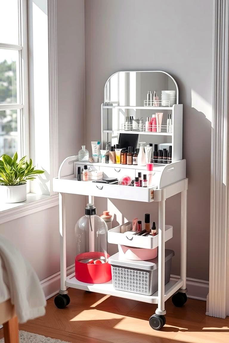 Portable Rolling Cart Vanity for Flexibility - 25 Makeup Vanity Ideas