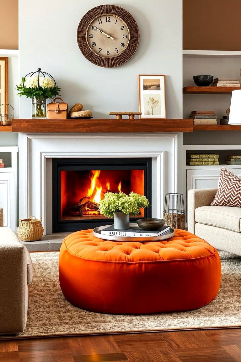 Pouf Ottoman Seating for Small Spaces - 25 Fireplace Seating Ideas