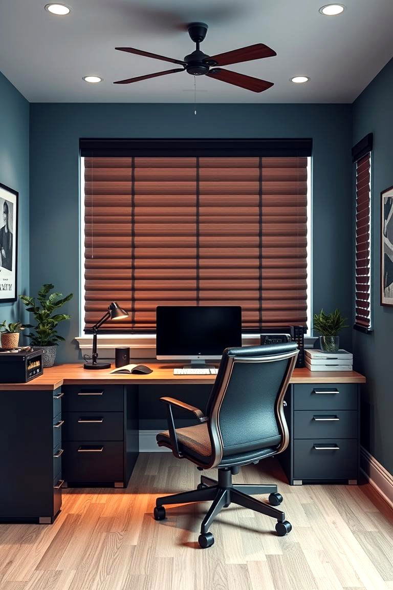 Privacy Blinds or Curtains for Controlled Light - 25 Man Cave Office Ideas