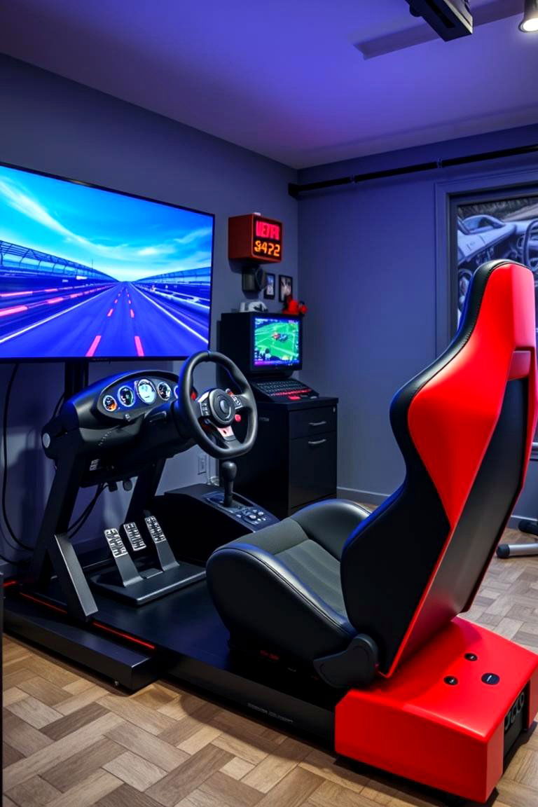 Racing Simulator Setup - 25 Garage Game Room Ideas