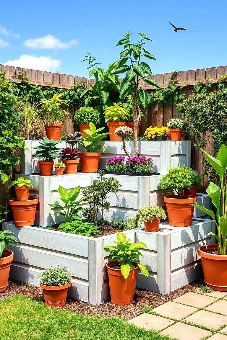 Raised Bed Planters with Pots - 25 Corner Garden Ideas With Pots