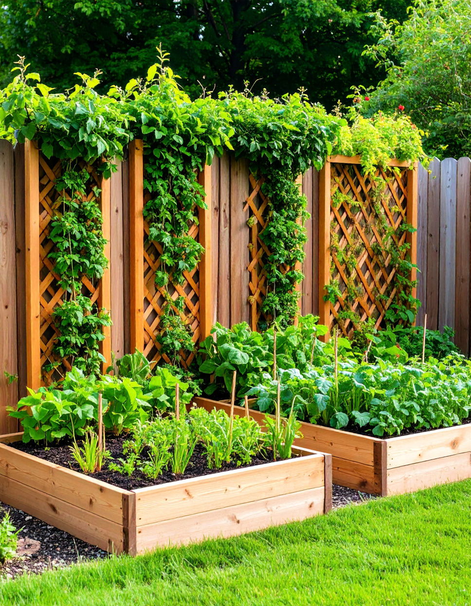 Raised Beds with Trellises for Climbing Plants