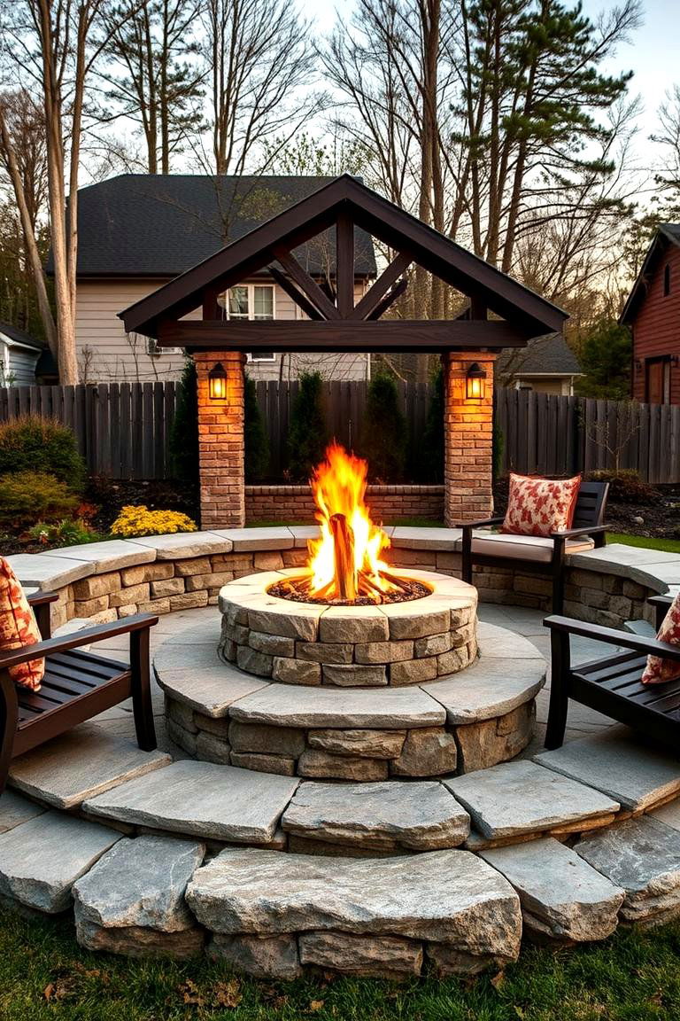 Raised Stone Fire Pit with Seating Area - 25 Garden Focal Point Ideas