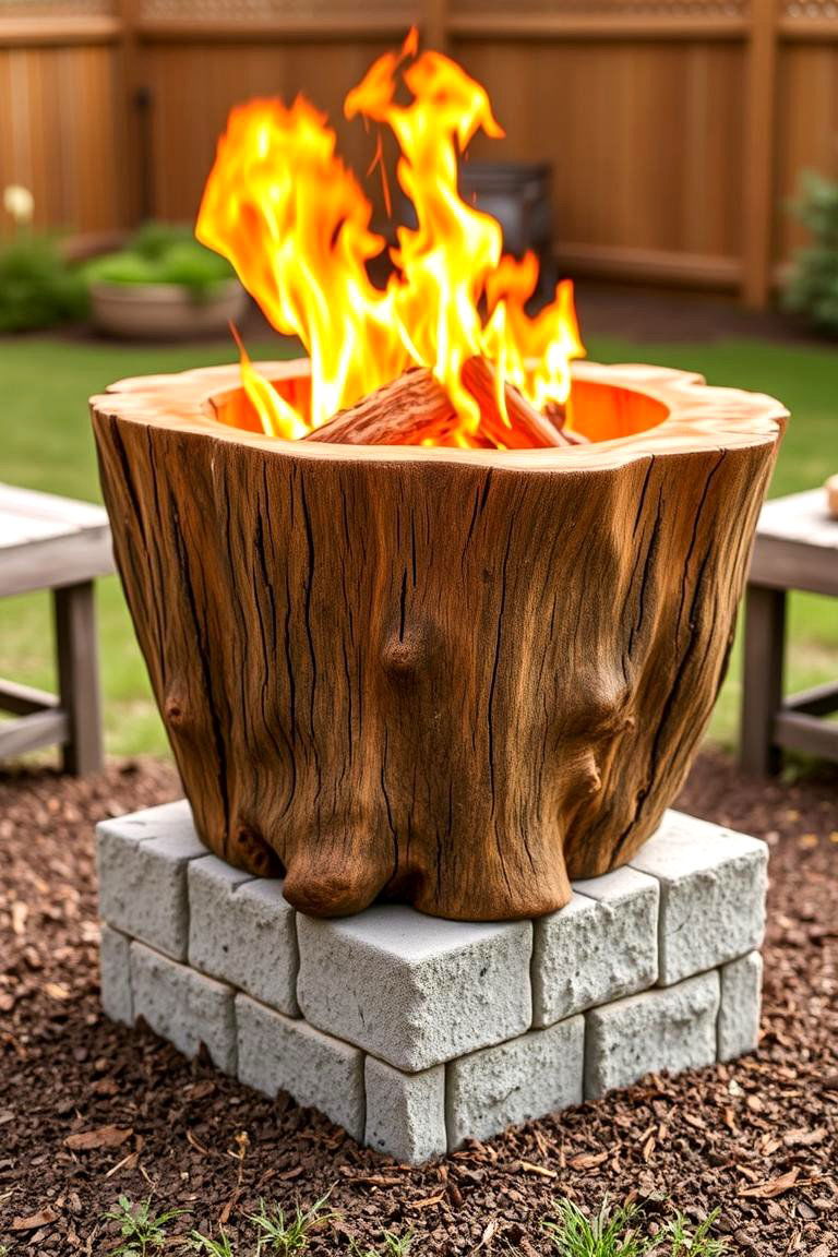 Raised Tree Stump Fire Pit with Base - 25 Tree Stump Fire Pit Ideas