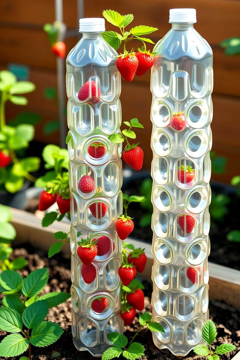 Re purposed Plastic Bottle Towers for Eco Friendly Gardens - 25 Strawberry Planter Ideas