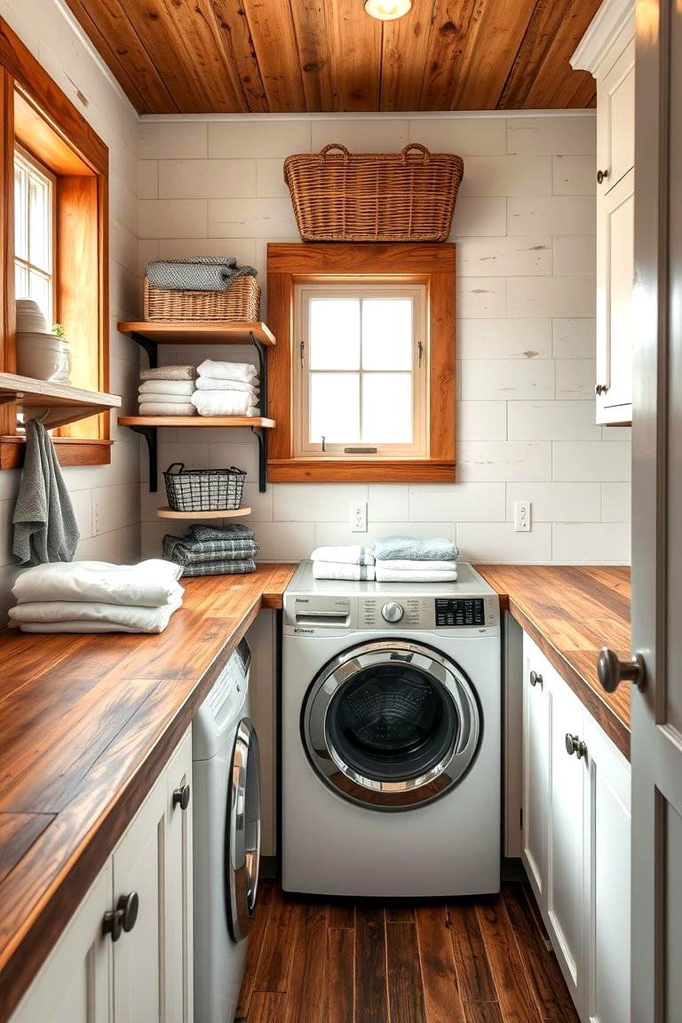 Reclaimed Wood Countertops - 25 Farmhouse Laundry Room Ideas