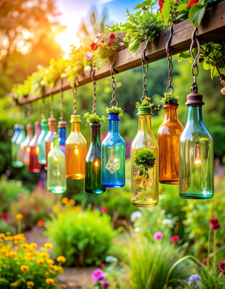 Recycled Glass Bottles as Garden Decor Vintage Garden Ideas